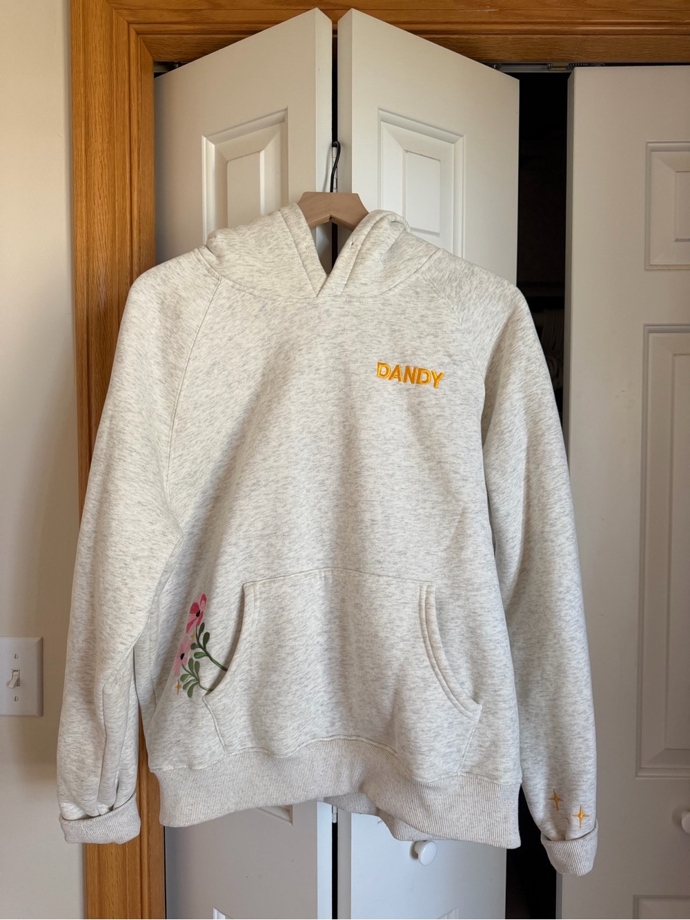 Dandy Worldwide Clothing Cream Hoodie with Floral Accent